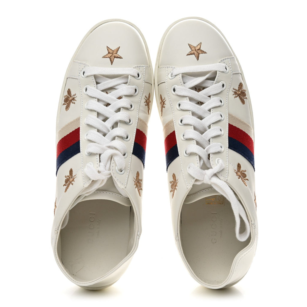 Calfskin Bee Star Embroidered Sylvie Web Ace Sneakers 37.5 White