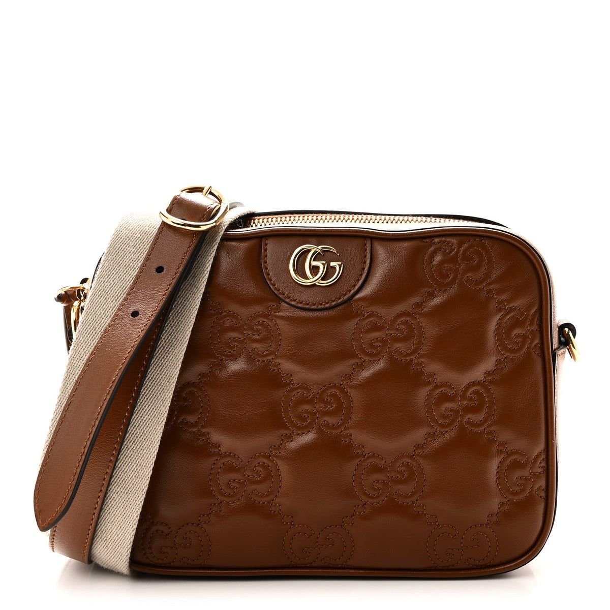 Calfskin GG Matelasse Shoulder Bag Peanut Brown Natural