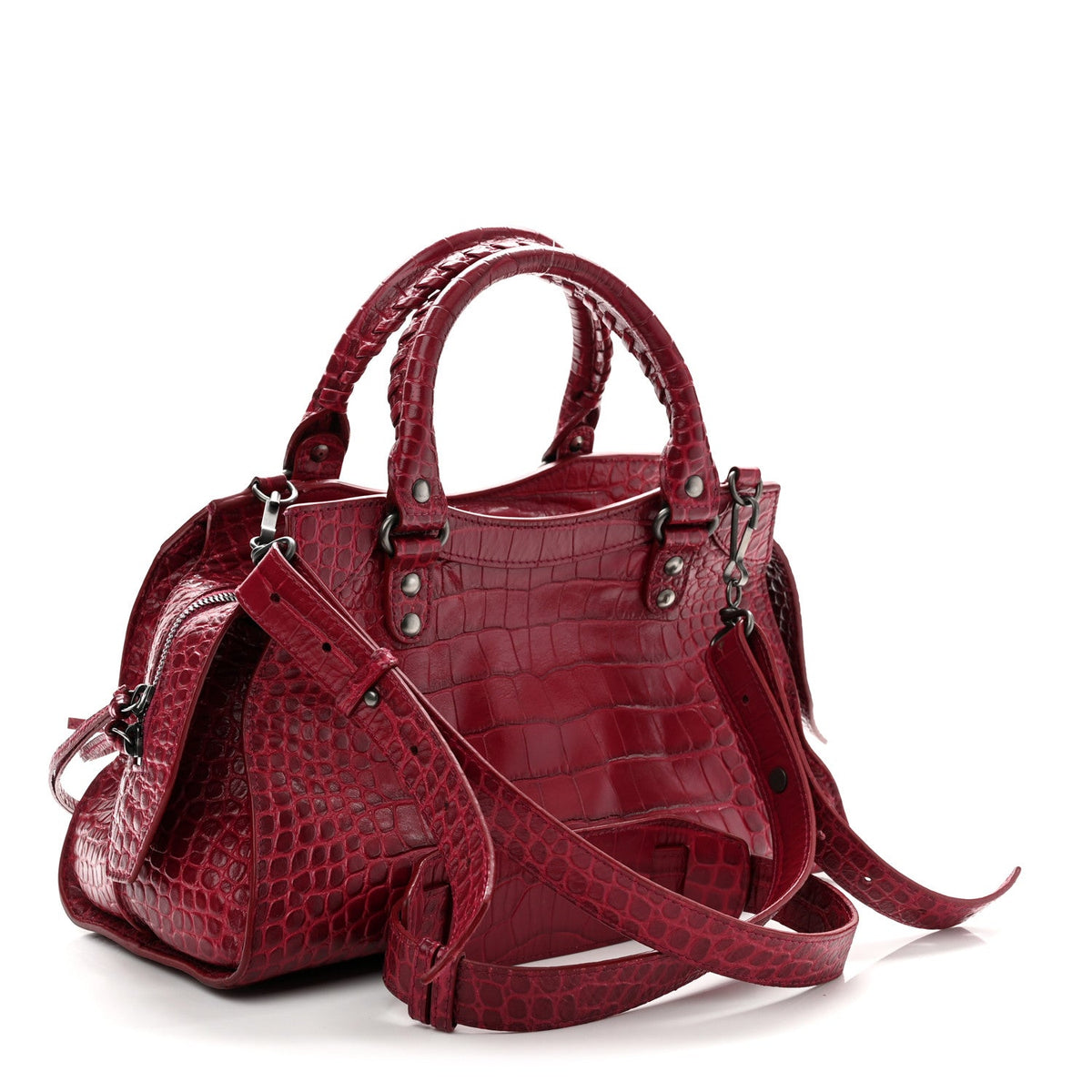 Calfskin Crocodile Embossed Neo Classic Silver Hardware S City Raspberry