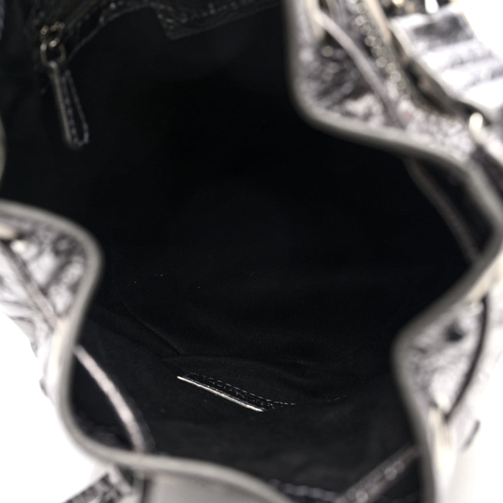 Metallic Agneau Arena Crystal Le Cagole Bucket Bag XS Silver