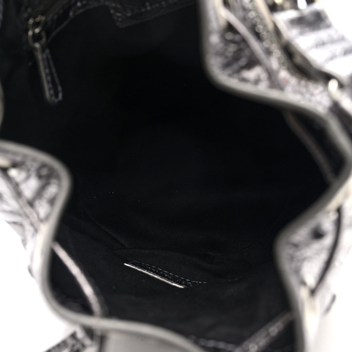 Metallic Agneau Arena Crystal Le Cagole Bucket Bag XS Silver