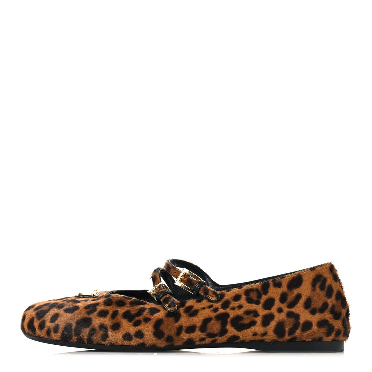 Calf Hair Leopard Print Ballerina Flats 36.5 Honey