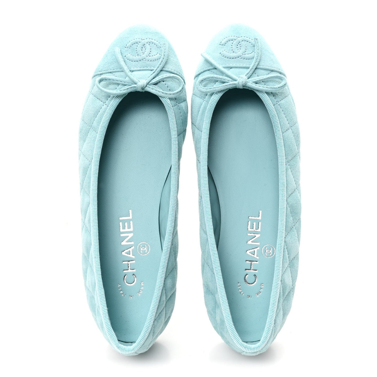Suede Quilted Cap Toe CC Ballerina Flats 36 Light Blue