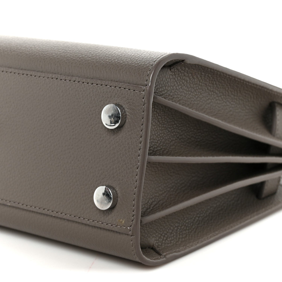Grained Calfskin Topstich Baby Sac De Jour Fog