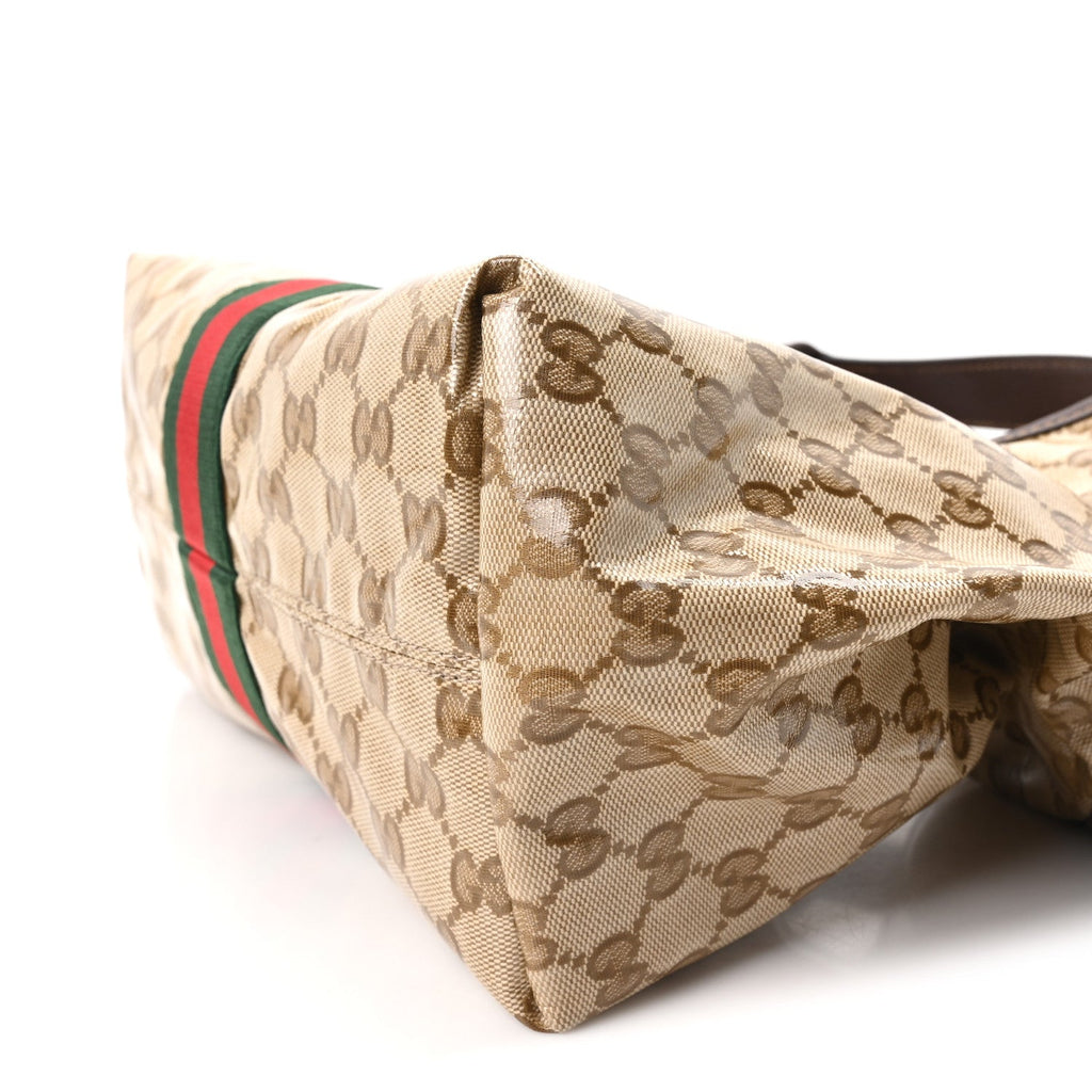 Varnished Monogram Web Small Giglio Tote Sand Dark Brown