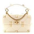 Nappa Enamel Medium Roman Stud Shoulder Bag Ivory