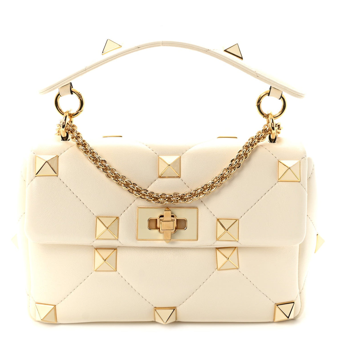 Nappa Enamel Medium Roman Stud Shoulder Bag Ivory