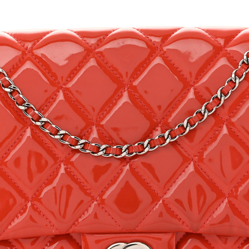 Patent Quilted Clutch with Chain Flap Dark Pink