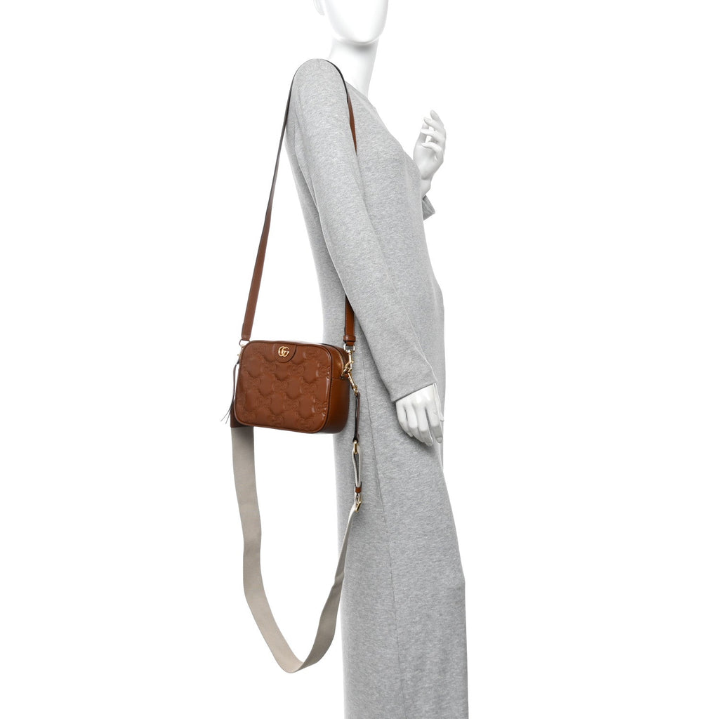 Calfskin GG Matelasse Shoulder Bag Peanut Brown Natural