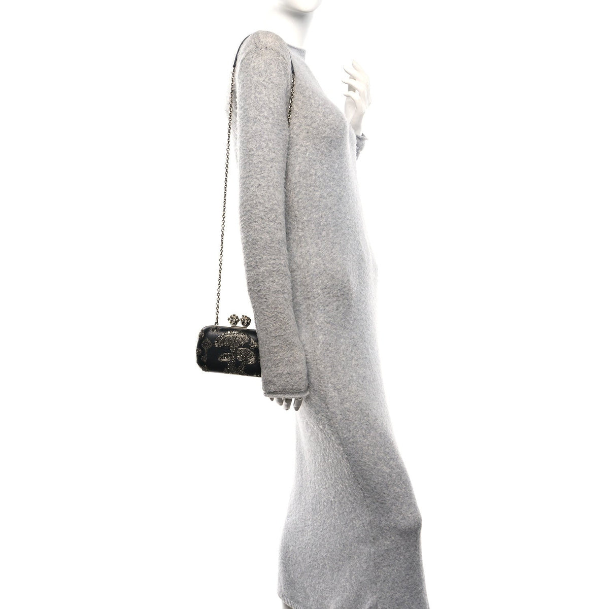 Nappa Crystal Embroidered Mushroom Box Clutch Black