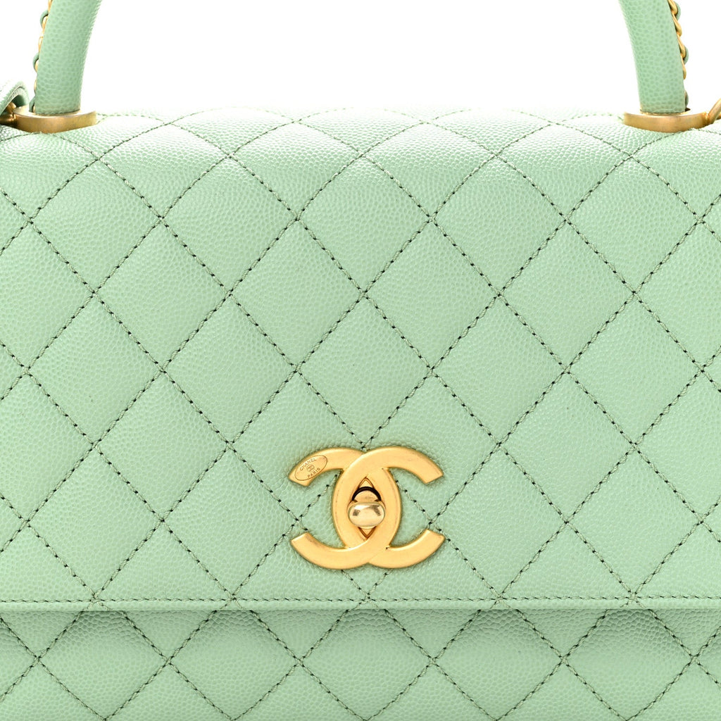 Caviar Quilted Small Coco Chain Handle Flap Light Green