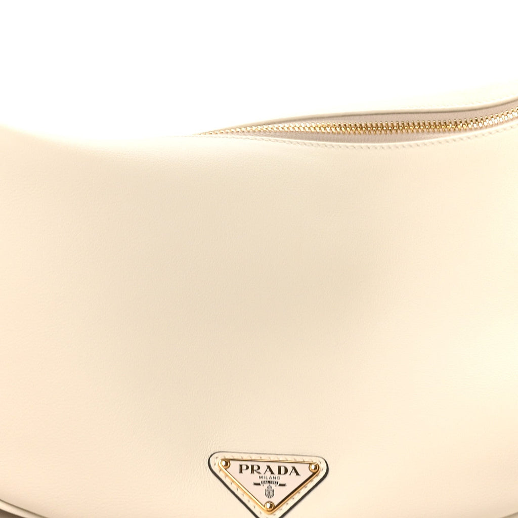 Soft Grain Calfskin Large Demi-Lune Shoulder Bag White