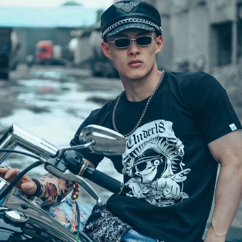European and American fashion brands, personalized street tough guy, Thai skull, short sleeved mmj, rock punk, hip-hop, skateboard, t-shirt, men's fashion