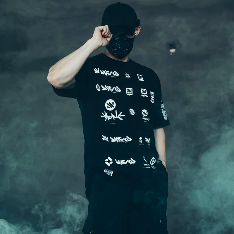 Future City Functional Style Cyberpunk 2077 Sci Fi Trendy Brand Avant garde Men's Underground Electronic Audio Trendy Short Sleeve T-shirt
