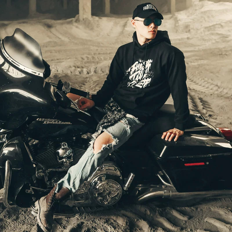 European and American street fashion heavy workwear, Amikaji motorcycle hooded sweatshirt, retro style, vintage American men