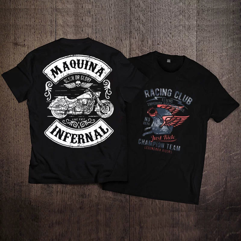 American style free and unrestrained heavy motorcycle t-shirt, tough guy skeleton rider, metal rock, Amikaji short sleeved shirt