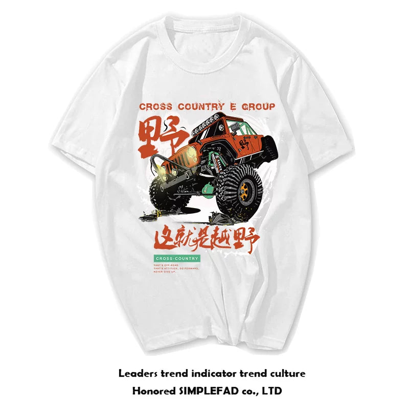 European and American trendy 3D 3D short sleeved T-shirt with men's printed hardcore off-road vehicle four-wheel drive Alashan Hero Club off-road e-tribe