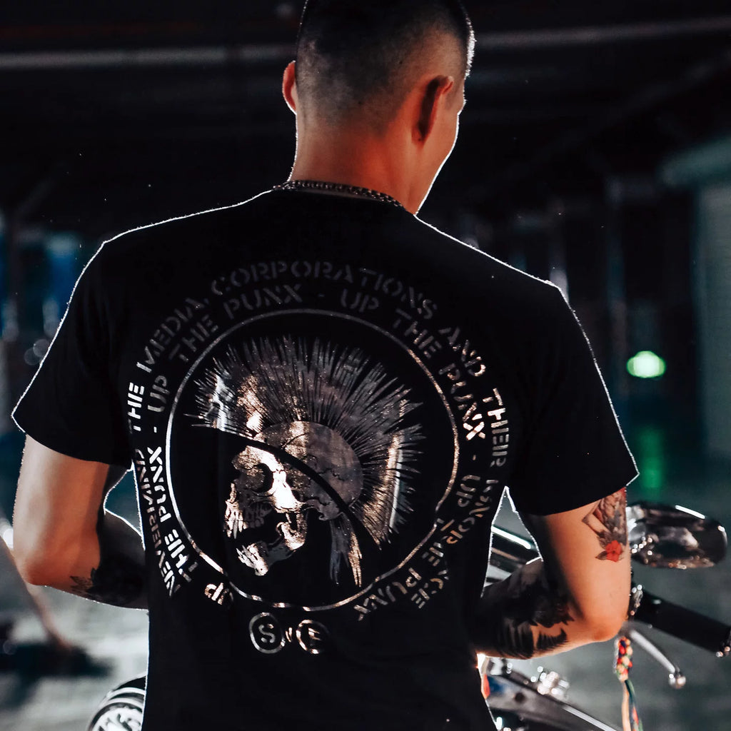 American retro metal band rock motorcycle high street dark skull hot silver MMJ trendy brand short sleeved T-shirt for men and women