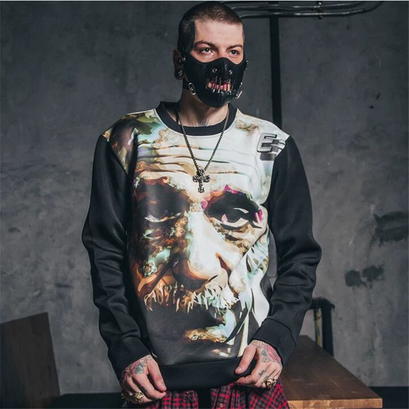 Teenage trendy punk street, European and American high street, Einstein 3D avatar, digital printing space cotton hoodie for men