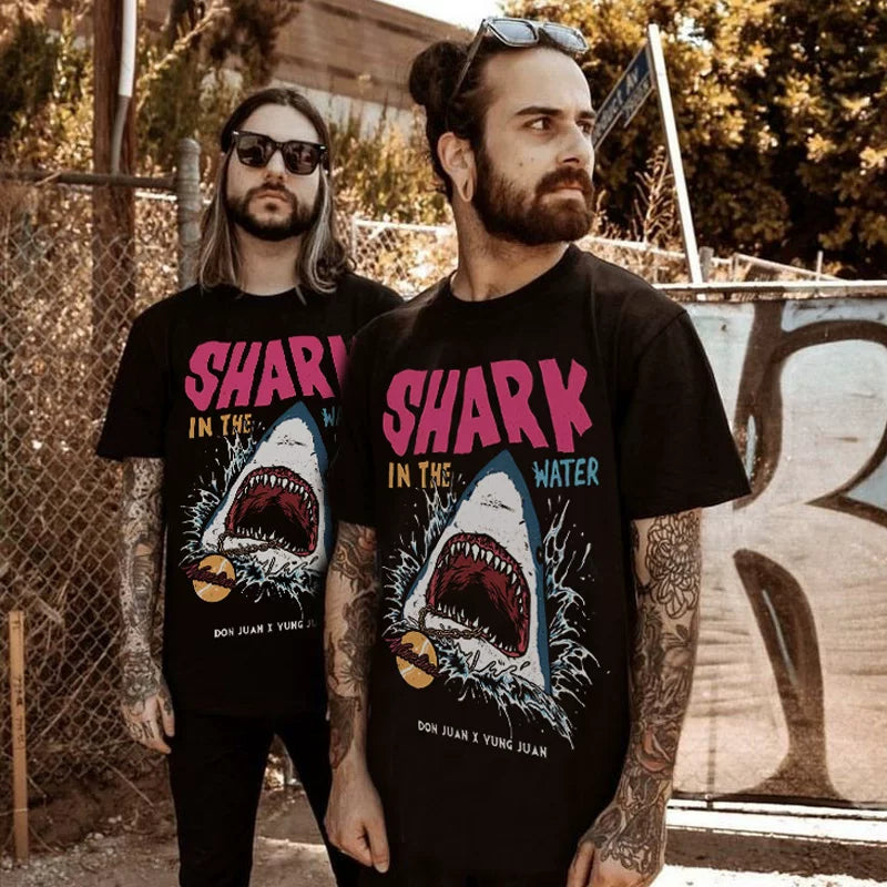 European and American high street trendy brand Jaws T-shirt for men and women, loose short sleeved, couple classic half sleeved T-shirt, high street no touch