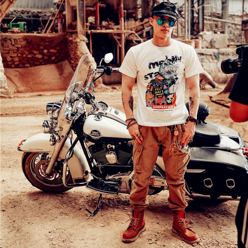 European Rock Music Punk Style Teenage Rebellious Band Trendy Cat Couple T-shirt Short Sleeve Trendy Brand Japanese