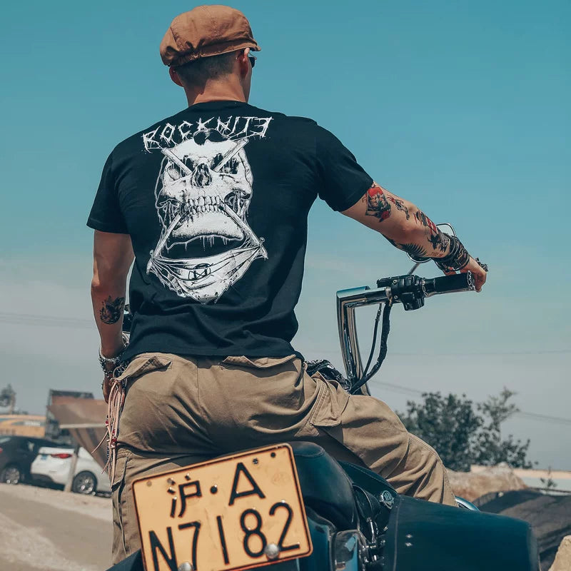 European and American high street dark fashion brand, skull T-shirt, punk rock band, short sleeved, heavy cotton motorcycle style