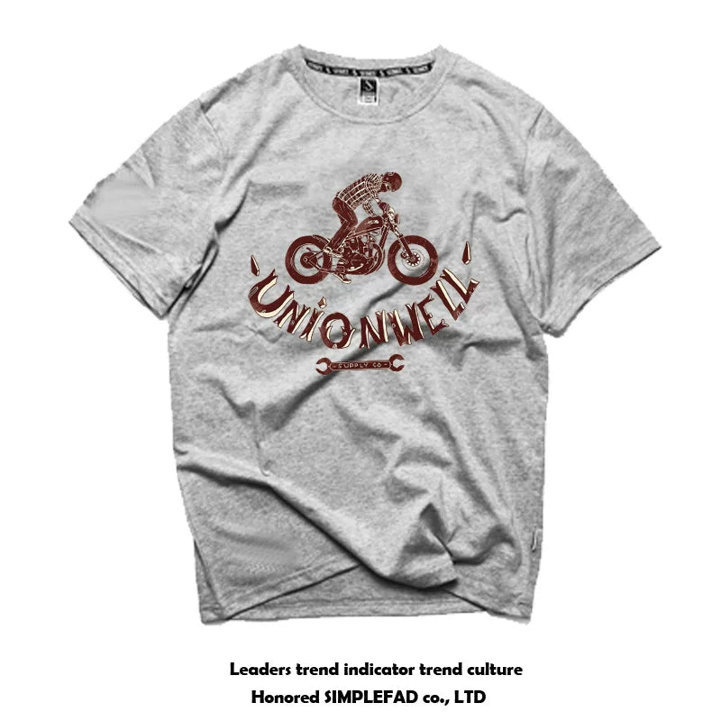 American retro Amei Kaji Street Heavy Motorcycle Motorcycle Rock Style Skull Short Sleeve T-shirt Vintage Men