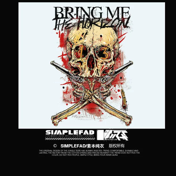 European and American hardcore heavy metal punk skeleton rock band street printed T-shirt heavy cotton loose fit plus size men