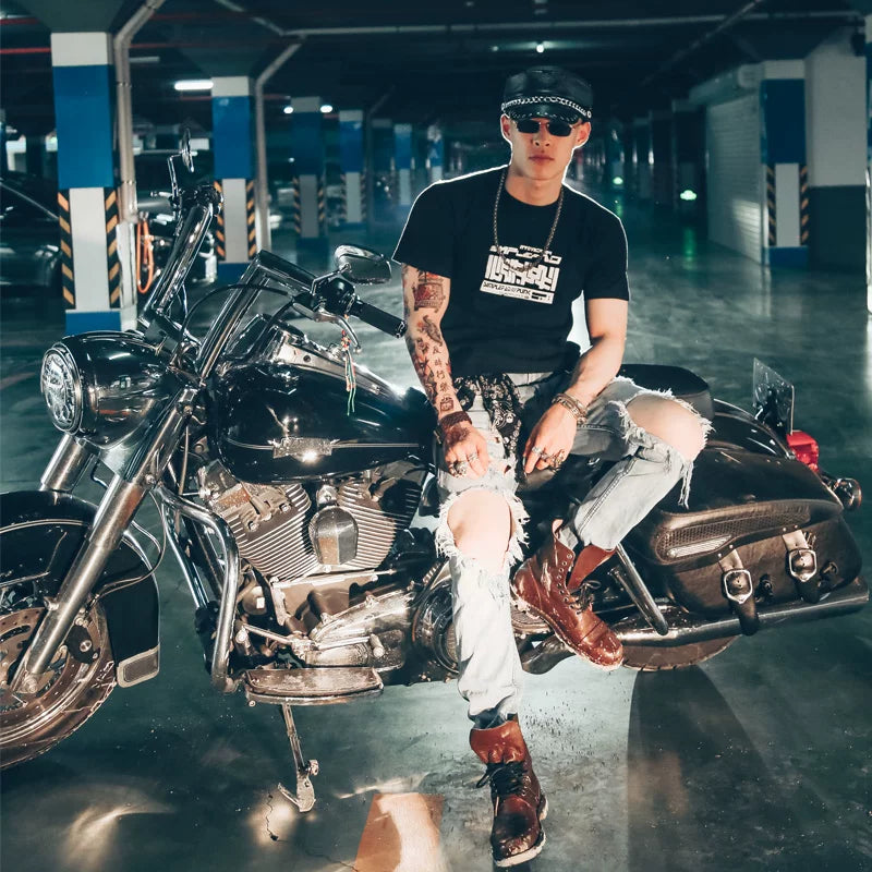 Trendy brand heavy metal 3D printing rock dark street round neck pure cotton short sleeved t-shirt men's trendy brand super hot versatile tee