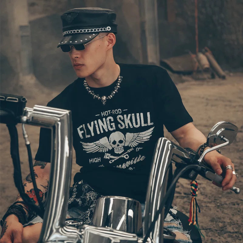 European and American punk rock heavy metal skeleton personality fashion motorcycle style heavyweight cotton short sleeved T-shirt Amikaji