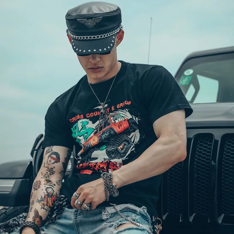 European and American trendy 3D 3D short sleeved T-shirt with men's printed hardcore off-road vehicle four-wheel drive Alashan Hero Club off-road e-tribe