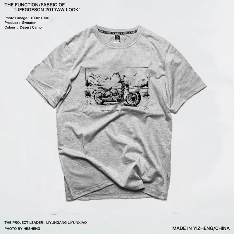 Amikaji American retro Japanese heavyweight pure cotton rock motorcycle T-shirt short sleeved men's European and American punk street TEE