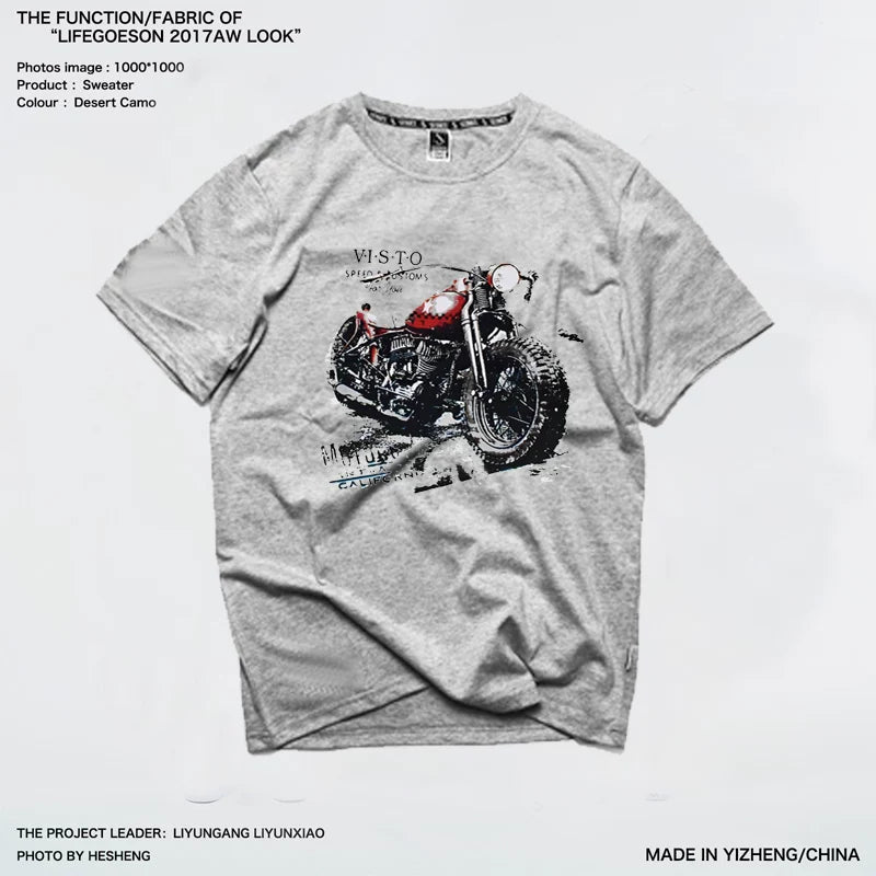 Amikaji American retro Japanese heavyweight pure cotton rock motorcycle T-shirt short sleeved men's European and American punk street TEE