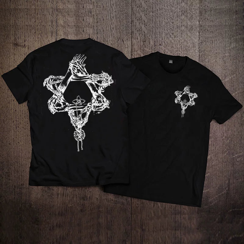 Pioneer Dark Designer High Street Rock Tattoo Hairstylist Tattoo Skeleton Rock Pentagram Short Sleeve T-shirt Male