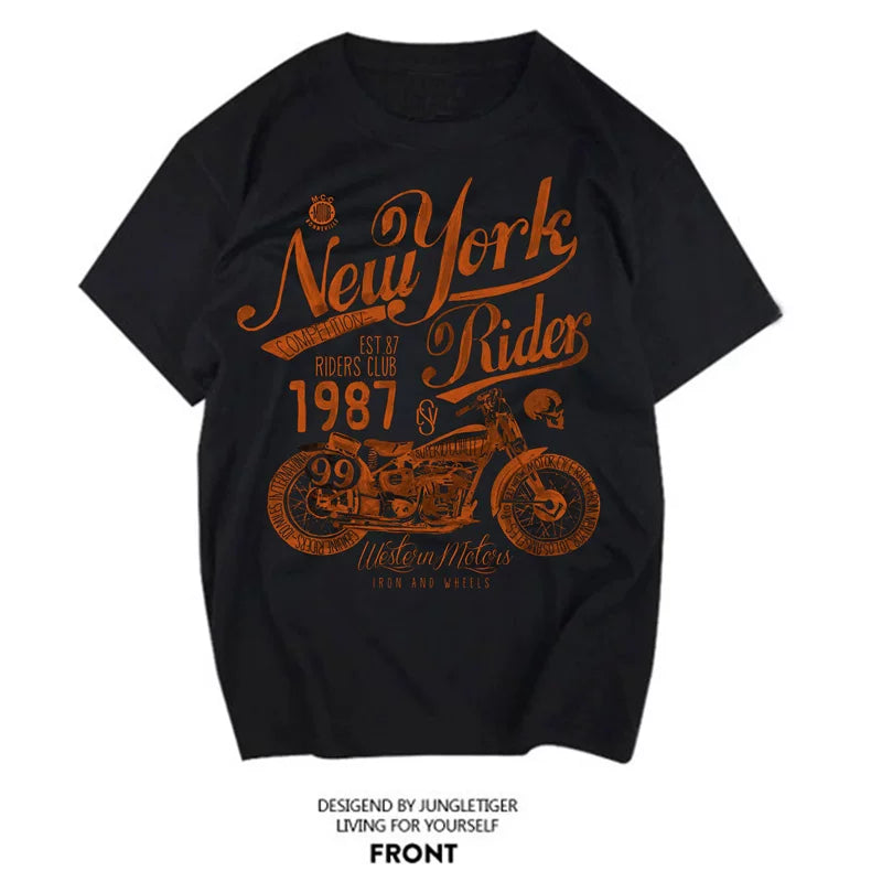 Amikaji American retro Japanese heavyweight pure cotton rock motorcycle T-shirt short sleeved men's European and American punk street TEE