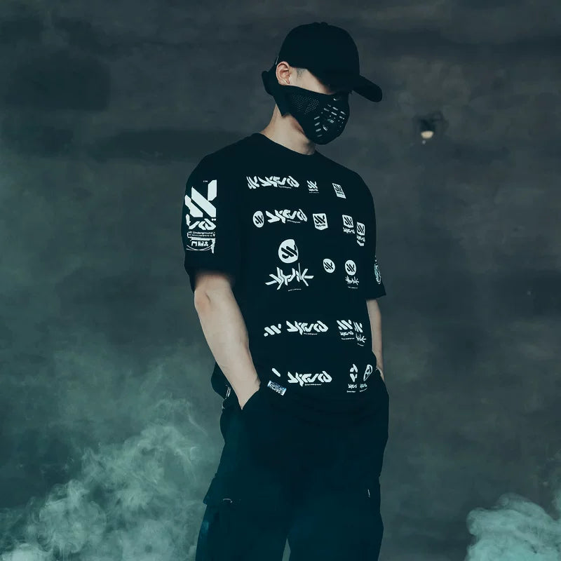Future City Functional Style Cyberpunk 2077 Sci Fi Trendy Brand Avant garde Men's Underground Electronic Audio Trendy Short Sleeve T-shirt