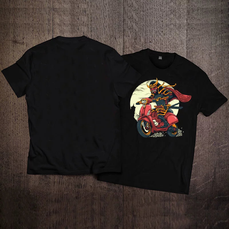 Japanese retro trend brand ukiyo-e motorcycle tattoo port style heavyweight samurai short sleeved men's t-shirt ins pure cotton trend