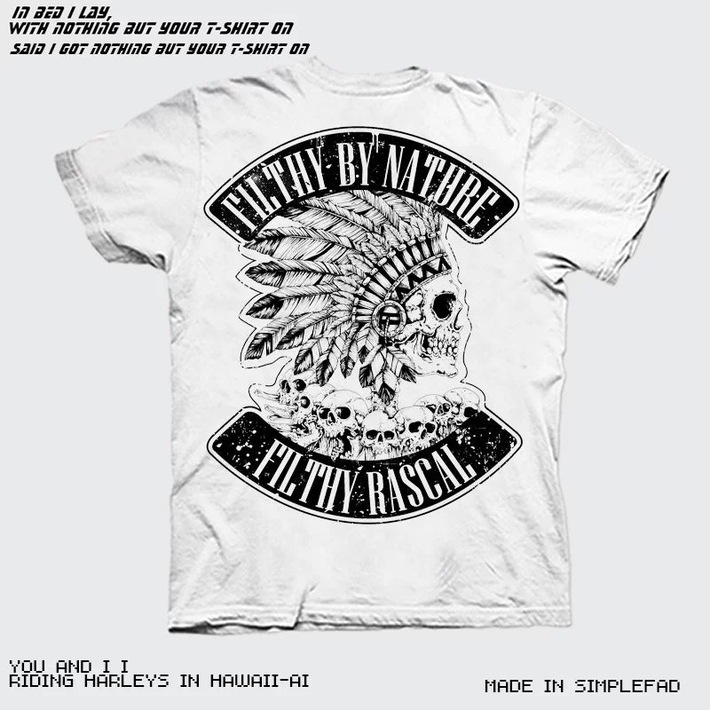 American retro Amis khaki style Western cowboy Indian skeleton motorcycle men's short sleeved T-shirt Heavy duty thick pure cotton