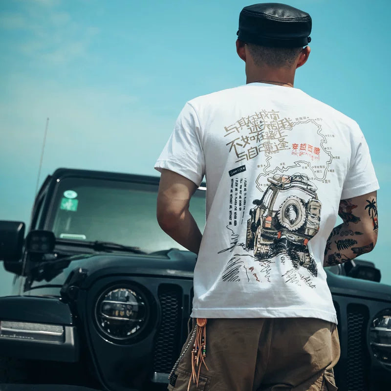 European American punk fashion brand men's short sleeved t-shirt street loose cross-country four-wheel drive self driving Xizang outdoor jeep overbearing