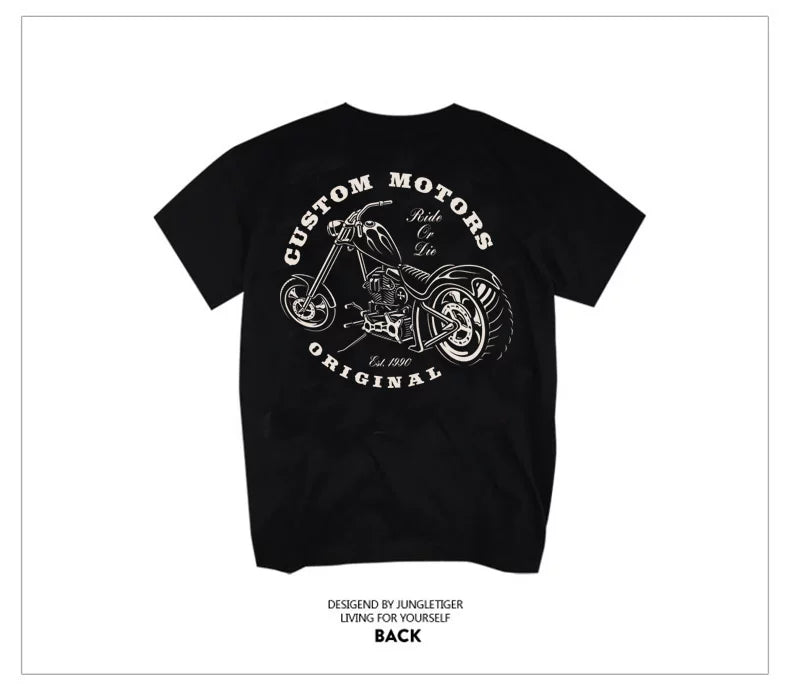 Trendy skull print short sleeved men's T-shirt cotton loose INS European and American motorcycle style T-shirt