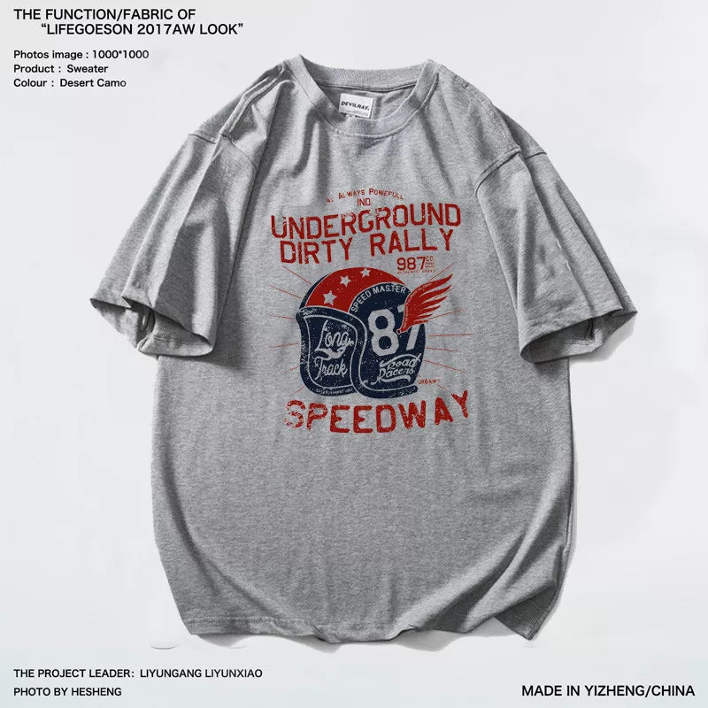 Amikaji American retro California motorcycle printed T-shirt China-Chic heavy 300g short sleeve T-shirt men's pure cotton