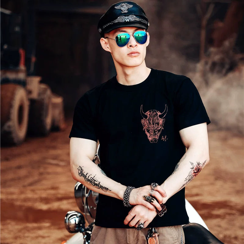 Japanese Ukiyo-e Tattoo, Tezuka Third Generation Eye Print, Prajna Oniya Yaksha T-shirt, Skeleton Male Tattoo, Japanese Trendy Brand