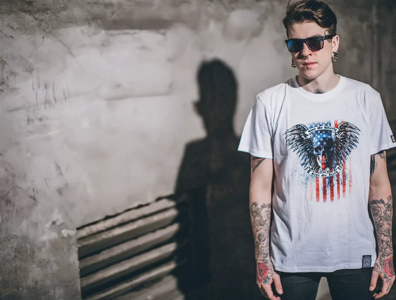 American 3D Skeleton Devil Trendy Men's Short sleeved Men's Trendy Skeleton Rock T-shirt Fitness Fitness Fitness Type Pure Cotton Round Neck