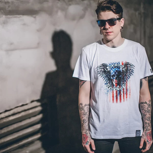 American 3D Skeleton Devil Trendy Men's Short sleeved Men's Trendy Skeleton Rock T-shirt Fitness Fitness Fitness Type Pure Cotton Round Neck