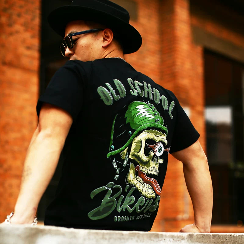 European and American dark motorcycle Amikaji heavyweight vintage rock band retro American street loose short sleeved T-shirt