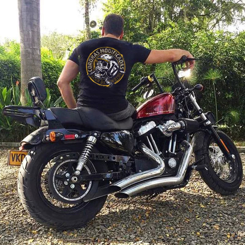 American retro short sleeved T-shirt for men, Amikaji motorcycle, heavyweight men, skull, heavy metal rock