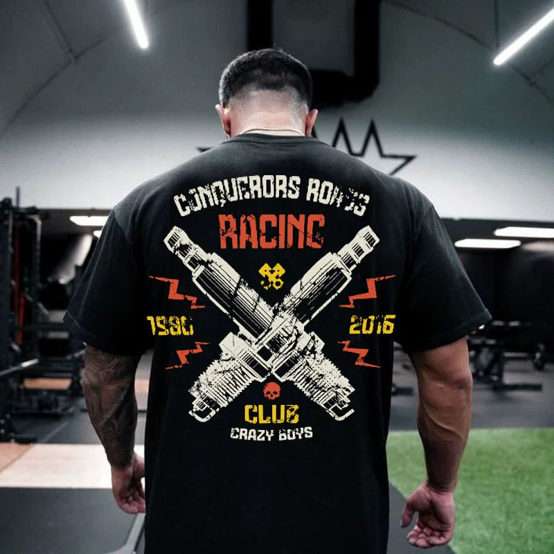 Retro motorcycle T-shirt, tough guy Indian motorcycle riding personality, skull short sleeved classic nostalgic print, half sleeve