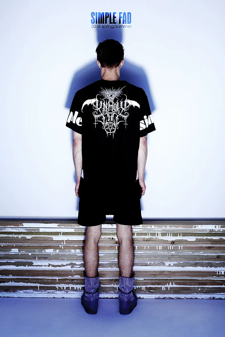 Original designer dark fashion brand trendy men's clothing Satan medium long T-shirt silk cotton Modal short sleeved men's