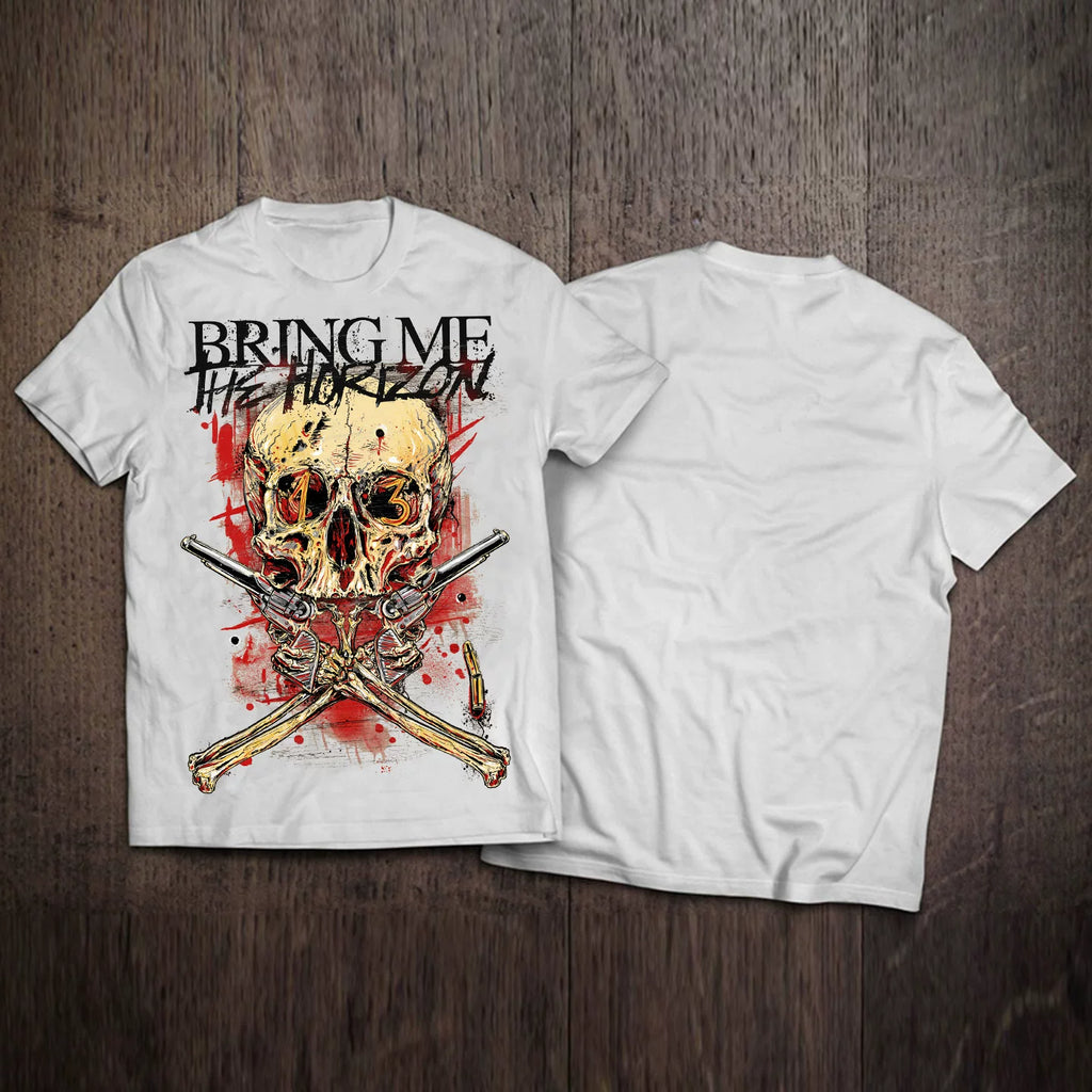European and American hardcore heavy metal punk skeleton rock band street printed T-shirt heavy cotton loose fit plus size men