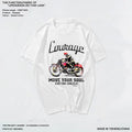 Hand drawn European and American motorcycle racing, mobile phone car printing pattern, pure cotton trendy short sleeved T-shirt, off-road riding MOTO